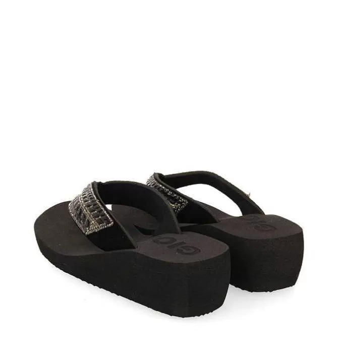 Chancletas<Gioseppo Sandalias De Cuña Negras Con Adornos De Cristal Para Mujer Dispositivos