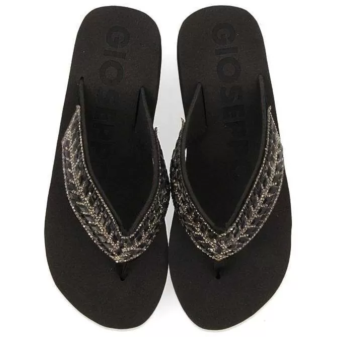 Chancletas<Gioseppo Sandalias De Cuña Negras Con Adornos De Cristal Para Mujer Dispositivos