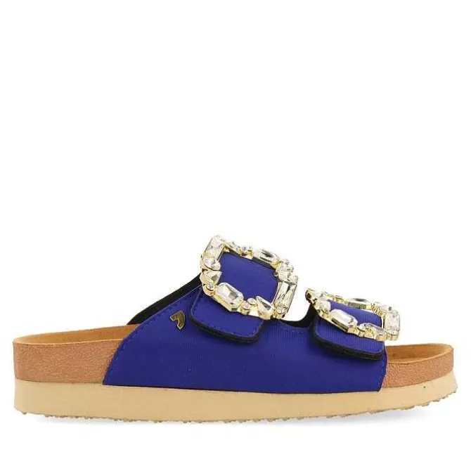 Sandalias Planas<Gioseppo Sandalias De Mujer Estilo Bio Azul Con Adornos De Joya Aderklaa