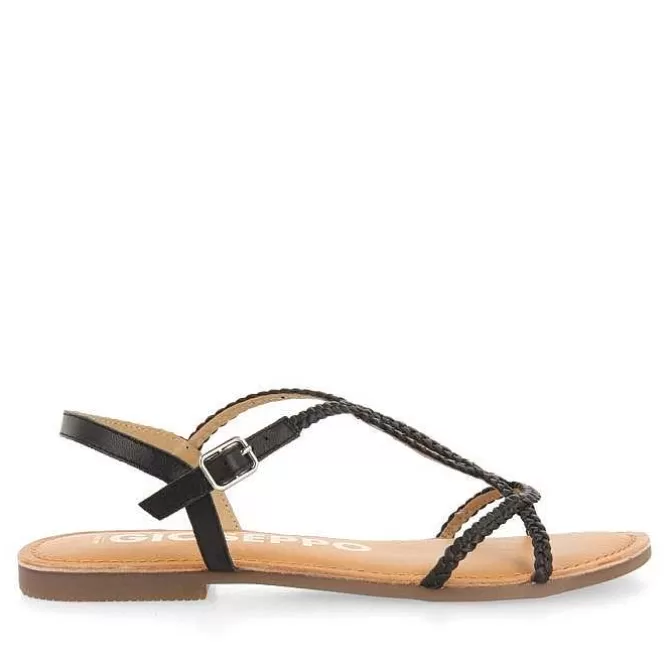 Sandalias Planas<Gioseppo Sandalias De Mujer Nioaque En Color Negro Con Tiras Finas Trenzadas