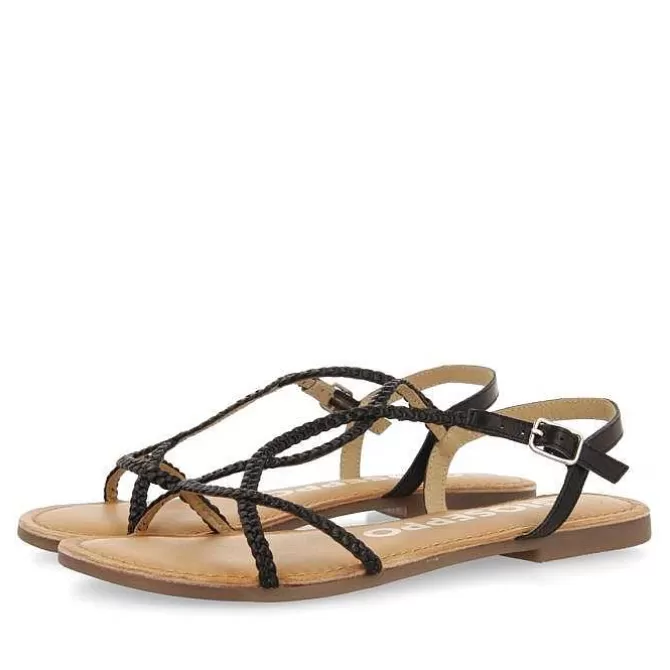 Sandalias Planas<Gioseppo Sandalias De Mujer Nioaque En Color Negro Con Tiras Finas Trenzadas