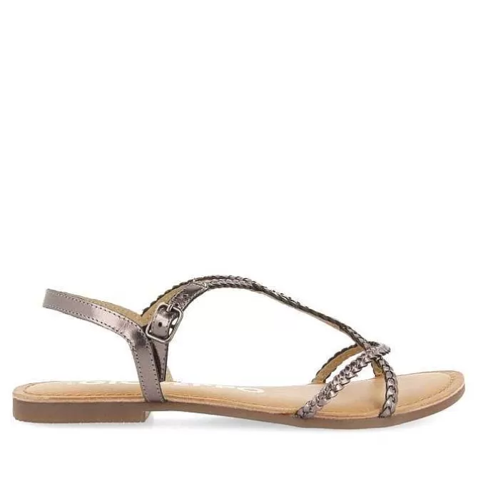 Sandalias Planas<Gioseppo Sandalias De Mujer Nioaque En Plata Oscuro Con Tiras Finas Trenzadas