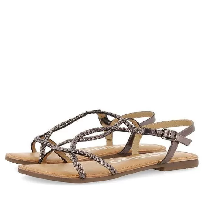 Sandalias Planas<Gioseppo Sandalias De Mujer Nioaque En Plata Oscuro Con Tiras Finas Trenzadas