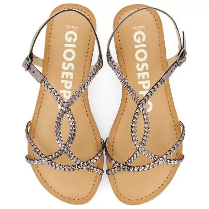 Sandalias Planas<Gioseppo Sandalias De Mujer Nioaque En Plata Oscuro Con Tiras Finas Trenzadas