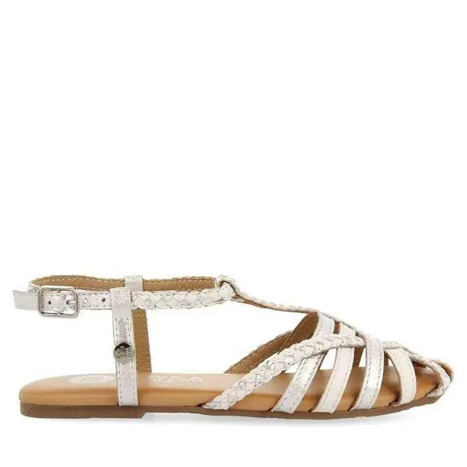 Niñas | Sandalias<Gioseppo Sandalias De Piel Blanca Con Detalles Metalizados Estilo Cangrejera Para Nina Y Nino Belsh