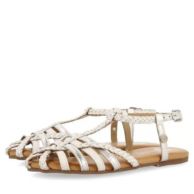 Niñas | Sandalias<Gioseppo Sandalias De Piel Blanca Con Detalles Metalizados Estilo Cangrejera Para Nina Y Nino Belsh
