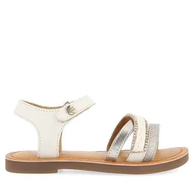Niñas | Sandalias<Gioseppo Sandalias De Piel Blanca Con Trenzado De Rafia, Brillos Y Accesos Metalizados Para Nina Y Nino Siletz