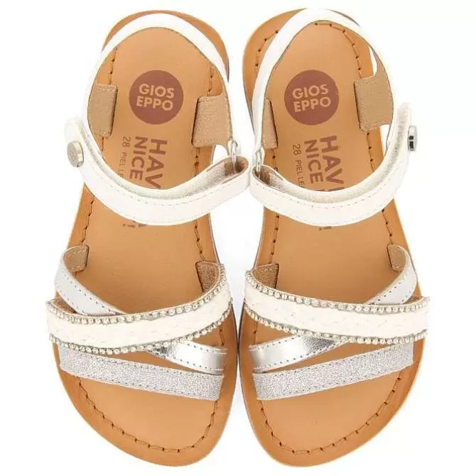 Niñas | Sandalias<Gioseppo Sandalias De Piel Blanca Con Trenzado De Rafia, Brillos Y Accesos Metalizados Para Nina Y Nino Siletz
