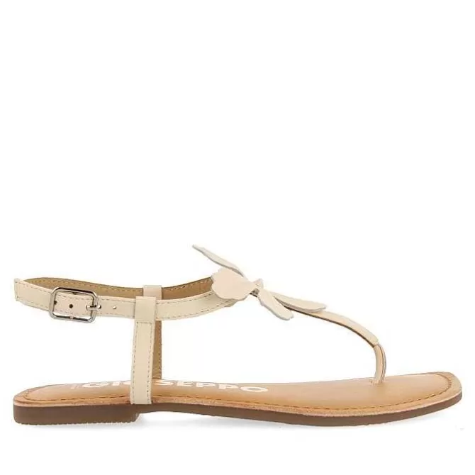 Sandalias Planas<Gioseppo Sandalias De Piel Blanco Rojo Con Adornos De Flores Para Mujer Velcan