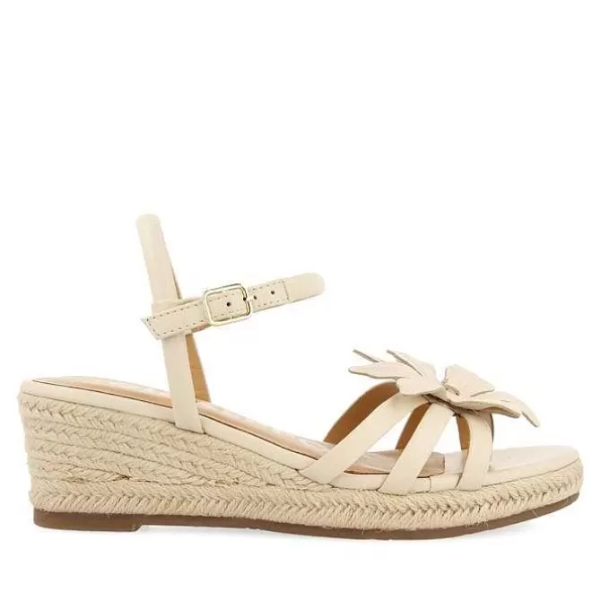 Sandalias Cuña<Gioseppo Sandalias De Piel Blanco Rojo Con Adornos De Flores Y Cuña De Yute Para Mujer Samsula