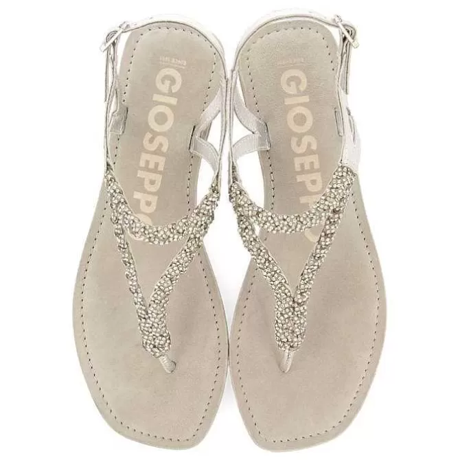 Sandalias Planas<Gioseppo Sandalias De Piel Con Adornos Plata Para Mujer Poussan