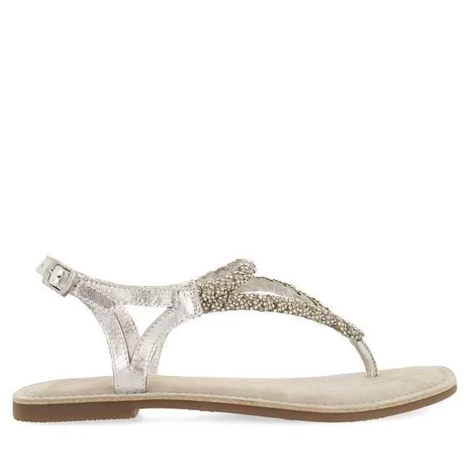Sandalias Planas<Gioseppo Sandalias De Piel Con Adornos Plata Para Mujer Poussan