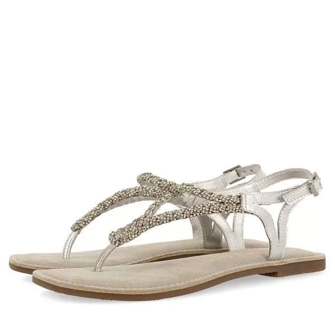 Sandalias Planas<Gioseppo Sandalias De Piel Con Adornos Plata Para Mujer Poussan