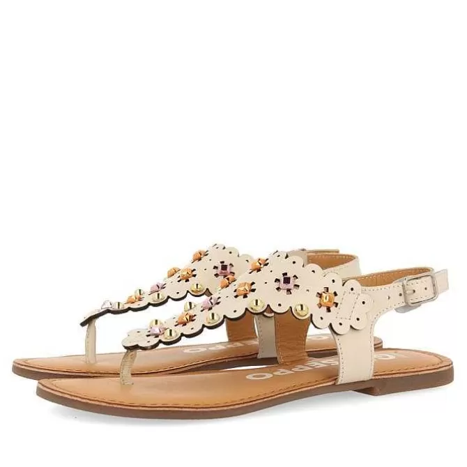 Sandalias Planas<Gioseppo Sandalias De Piel Con Decoracion De Flores En Blanco Rojo Para Mujer Preloj