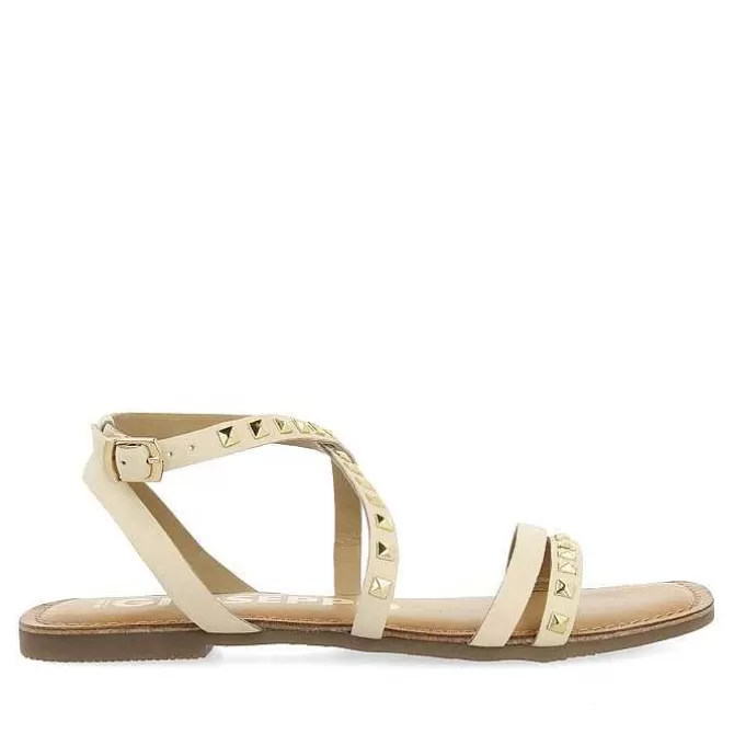Sandalias Planas<Gioseppo Sandalias De Piel Con Tachuelas Blanco Rojo Para Mujer Maizi