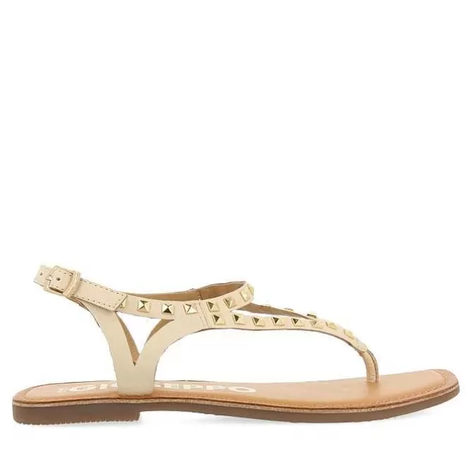 Sandalias Planas<Gioseppo Sandalias De Piel Con Tachuelas Blanco Rojo Para Mujer Trilby