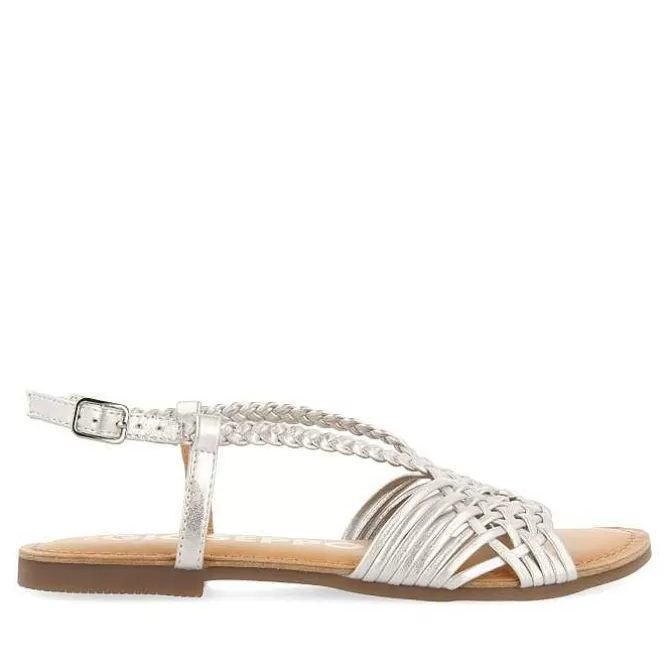 Sandalias Planas<Gioseppo Sandalias De Piel Con Tirantes Cruzados Plata Para Mujer Aidone