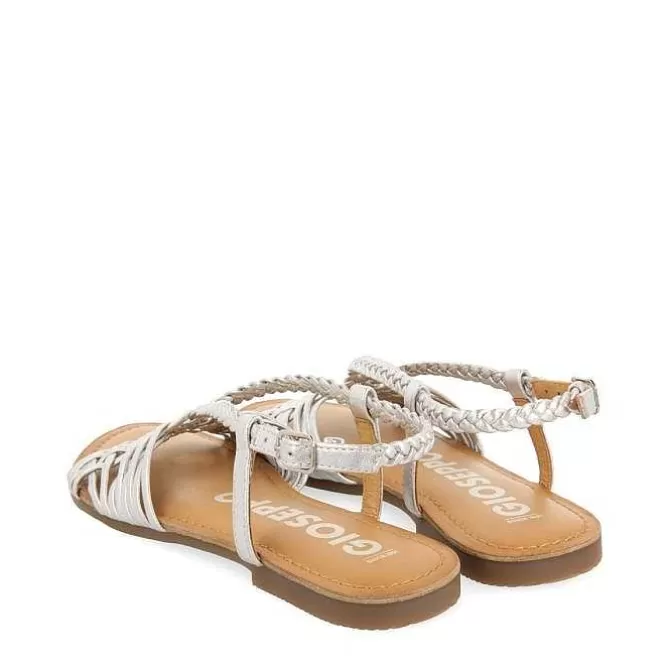 Sandalias Planas<Gioseppo Sandalias De Piel Con Tirantes Cruzados Plata Para Mujer Aidone