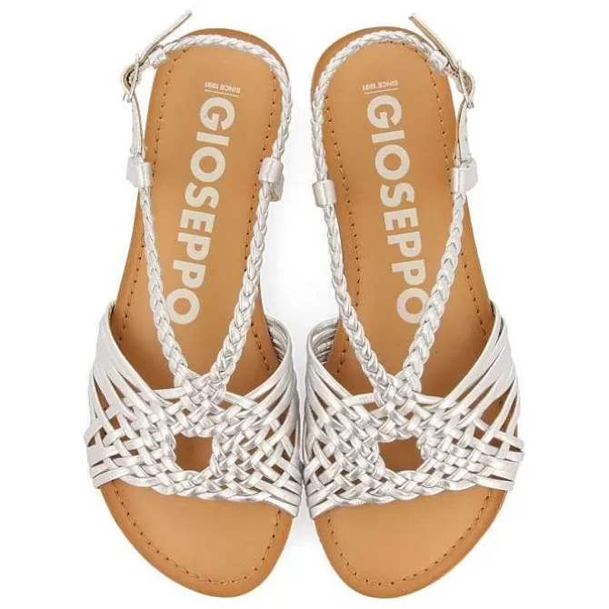 Sandalias Planas<Gioseppo Sandalias De Piel Con Tirantes Cruzados Plata Para Mujer Aidone