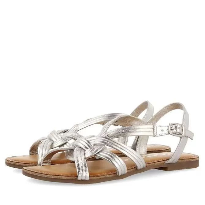 Sandalias Planas<Gioseppo Sandalias De Piel Con Tirantes Cruzados Plata Para Mujer Golaj
