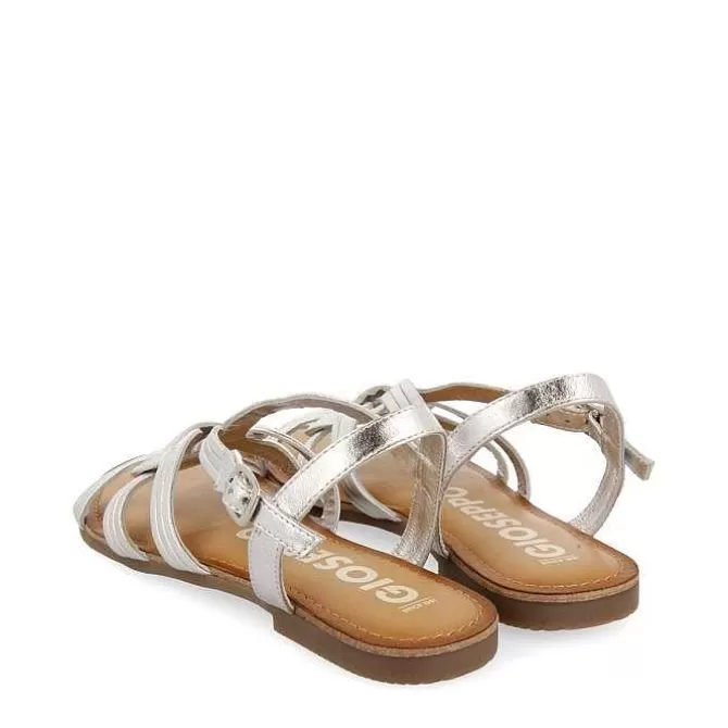 Sandalias Planas<Gioseppo Sandalias De Piel Con Tirantes Cruzados Plata Para Mujer Golaj