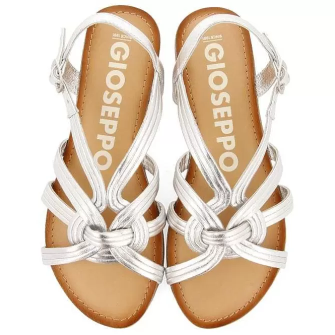 Sandalias Planas<Gioseppo Sandalias De Piel Con Tirantes Cruzados Plata Para Mujer Golaj