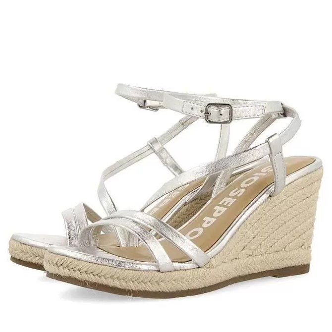 Sandalias Cuña<Gioseppo Sandalias De Piel Con Tirantes Y Cuña Alta De Yute Plata Para Mujer Orikum