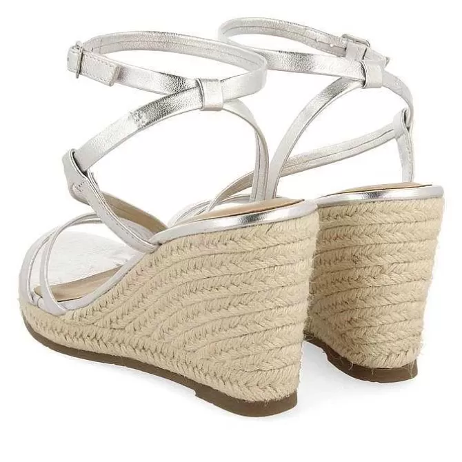 Sandalias Cuña<Gioseppo Sandalias De Piel Con Tirantes Y Cuña Alta De Yute Plata Para Mujer Orikum