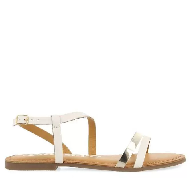 Sandalias Planas<Gioseppo Sandalias De Piel Con Tiras Blancas Y Metalicas Para Mujer Bargeme