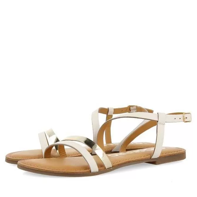 Sandalias Planas<Gioseppo Sandalias De Piel Con Tiras Blancas Y Metalicas Para Mujer Bargeme