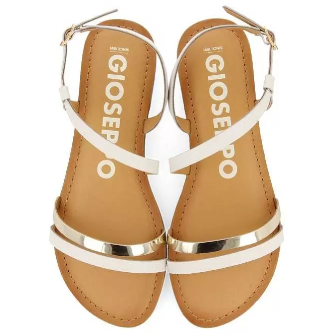 Sandalias Planas<Gioseppo Sandalias De Piel Con Tiras Blancas Y Metalicas Para Mujer Bargeme