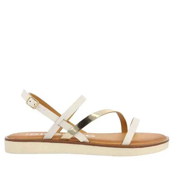 Sandalias Planas<Gioseppo Sandalias De Piel Con Tiras Blancas Y Metalicas Para Mujer Carbis