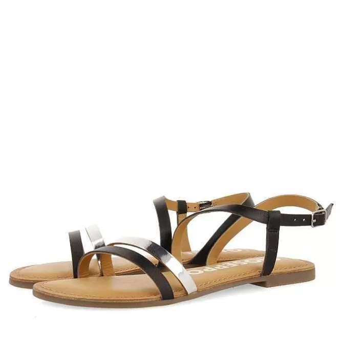 Sandalias Planas<Gioseppo Sandalias De Piel Con Tiras Negras Y Metalicas Para Mujer Bargeme