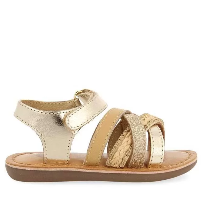 Bebe | Sandalias Bebe Nina<Gioseppo Sandalias De Piel Dorada Con Bordados En Rafia, Brillos Y Accesos Metalicos Para Bebe Ilok
