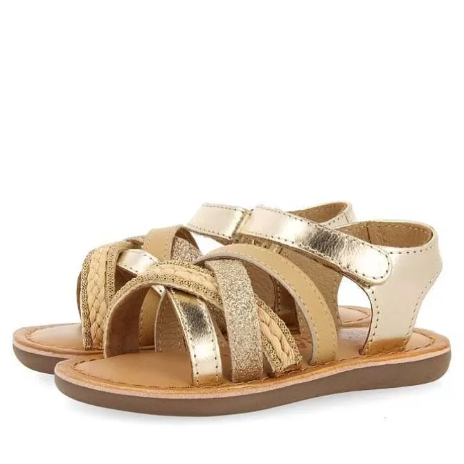 Bebe | Sandalias Bebe Nina<Gioseppo Sandalias De Piel Dorada Con Bordados En Rafia, Brillos Y Accesos Metalicos Para Bebe Ilok