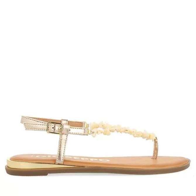 Sandalias Planas<Gioseppo Sandalias De Piel Dorada Con Piedras Blancas Para Mujer Trabia