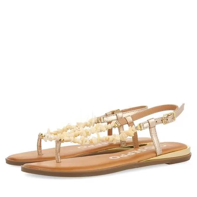 Sandalias Planas<Gioseppo Sandalias De Piel Dorada Con Piedras Blancas Para Mujer Trabia
