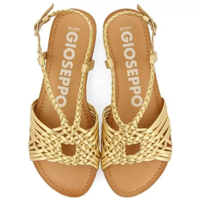 Sandalias Planas<Gioseppo Sandalias De Piel Dorada Con Tirantes Cruzados Para Mujer Aidone