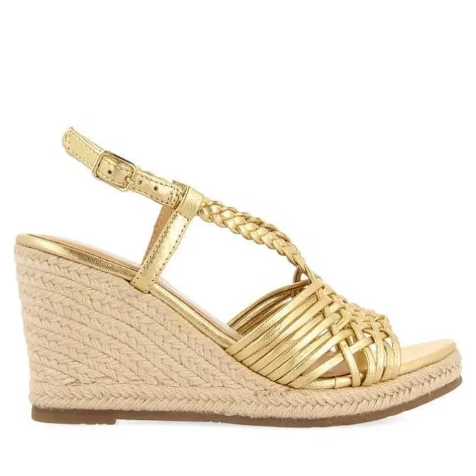 Sandalias Cuña<Gioseppo Sandalias De Piel Dorada Con Tiras Y Cuña Alta De Yute Para Mujer Glide