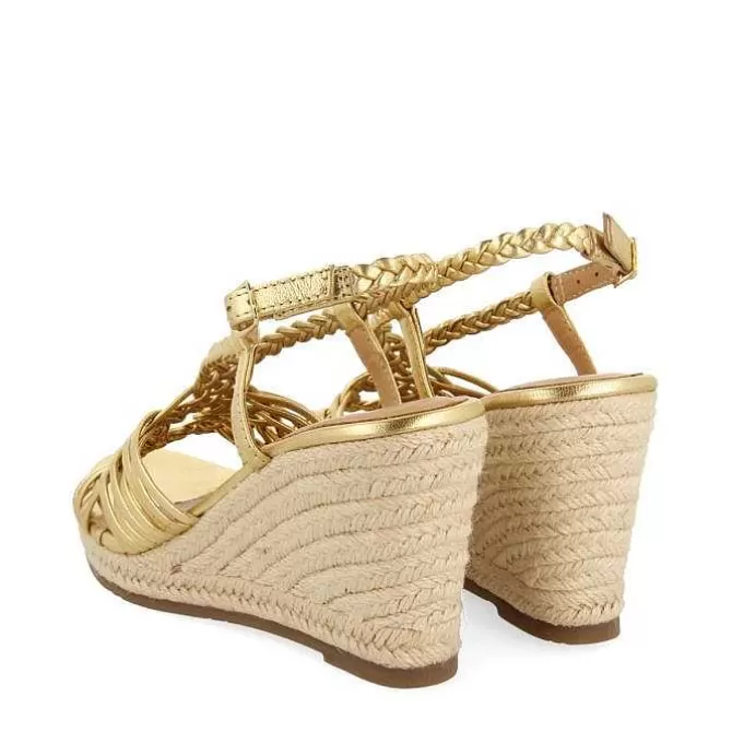 Sandalias Cuña<Gioseppo Sandalias De Piel Dorada Con Tiras Y Cuña Alta De Yute Para Mujer Glide