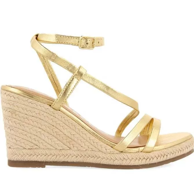 Sandalias Cuña<Gioseppo Sandalias De Piel Dorada Con Tiras Y Cuña Alta De Yute Para Mujer Orikum