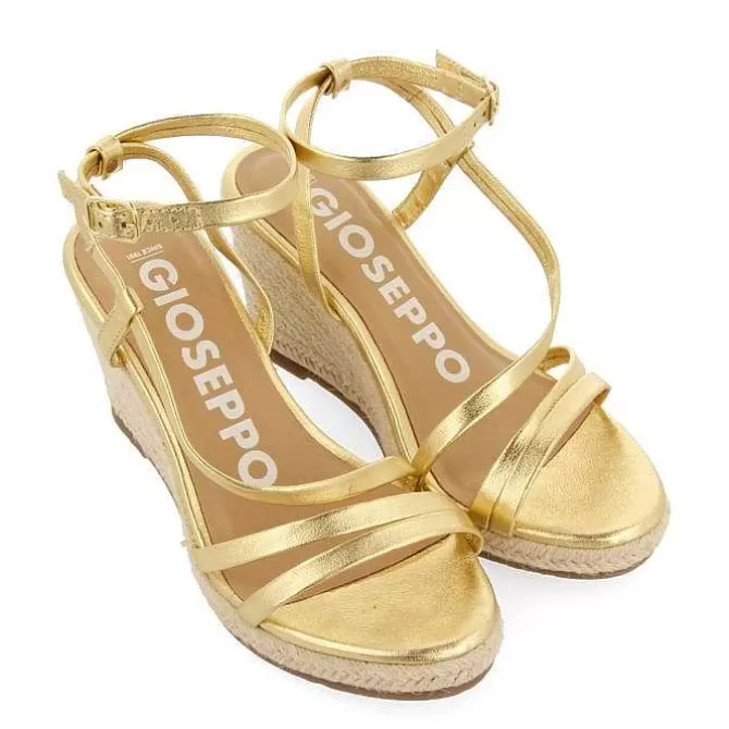 Sandalias Cuña<Gioseppo Sandalias De Piel Dorada Con Tiras Y Cuña Alta De Yute Para Mujer Orikum