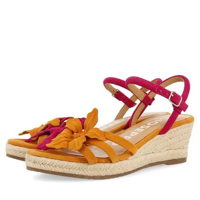 Sandalias Cuña<Gioseppo Sandalias De Piel En Color Fucsia Y Naranja Con Adorno De Flores Y Cuña De Yute Para Mujer Samsula
