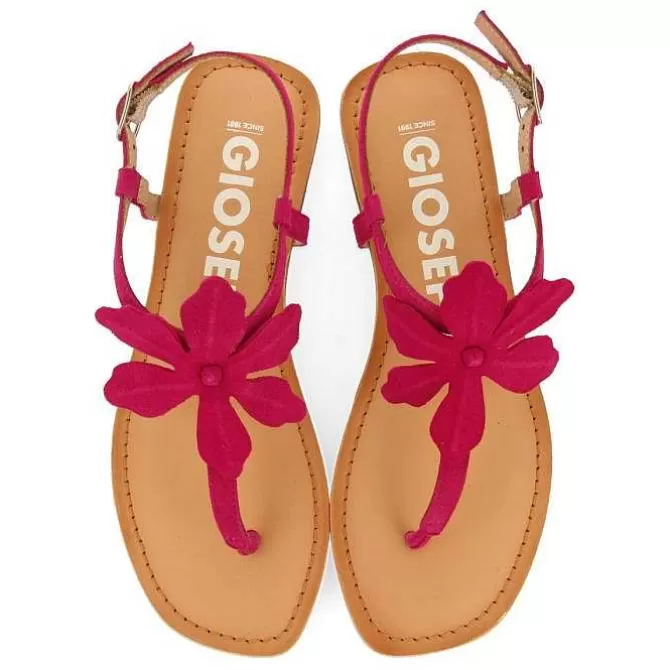 Sandalias Planas<Gioseppo Sandalias De Piel Fucsia Con Adornos De Flores Para Mujer Velcan