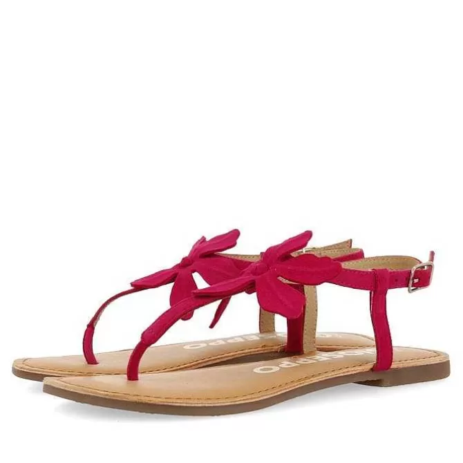 Sandalias Planas<Gioseppo Sandalias De Piel Fucsia Con Adornos De Flores Para Mujer Velcan
