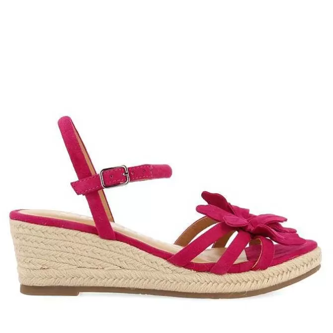 Sandalias Cuña<Gioseppo Sandalias De Piel Fucsia Con Adornos De Flores Y Cuña De Yute Para Mujer Samsula