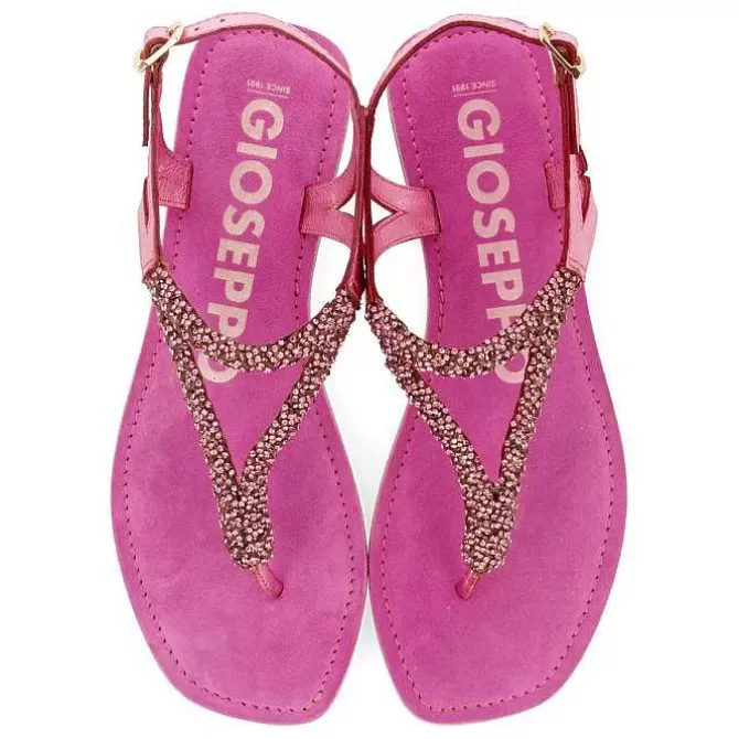 Sandalias Planas<Gioseppo Sandalias De Piel Fucsia Con Adornos Para Mujer Poussan