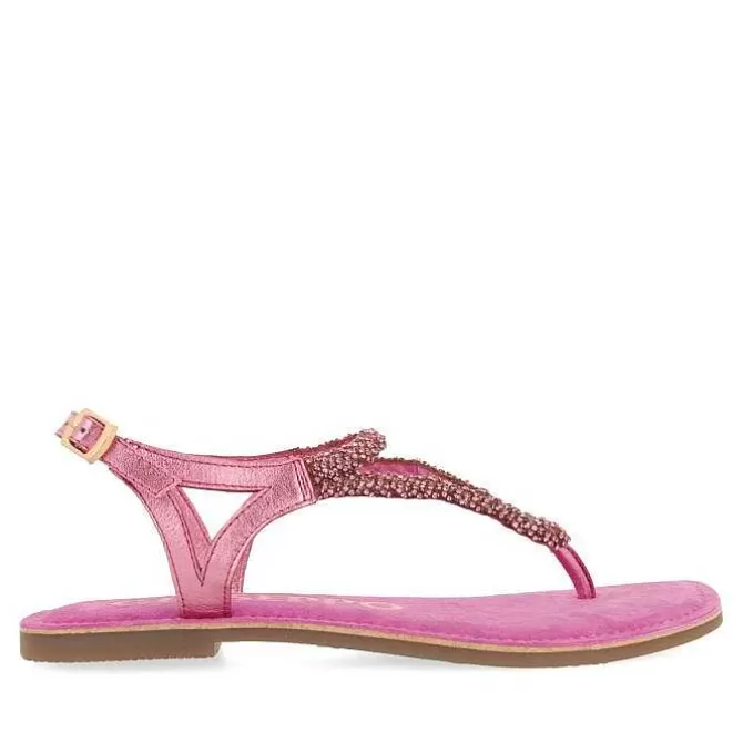 Sandalias Planas<Gioseppo Sandalias De Piel Fucsia Con Adornos Para Mujer Poussan