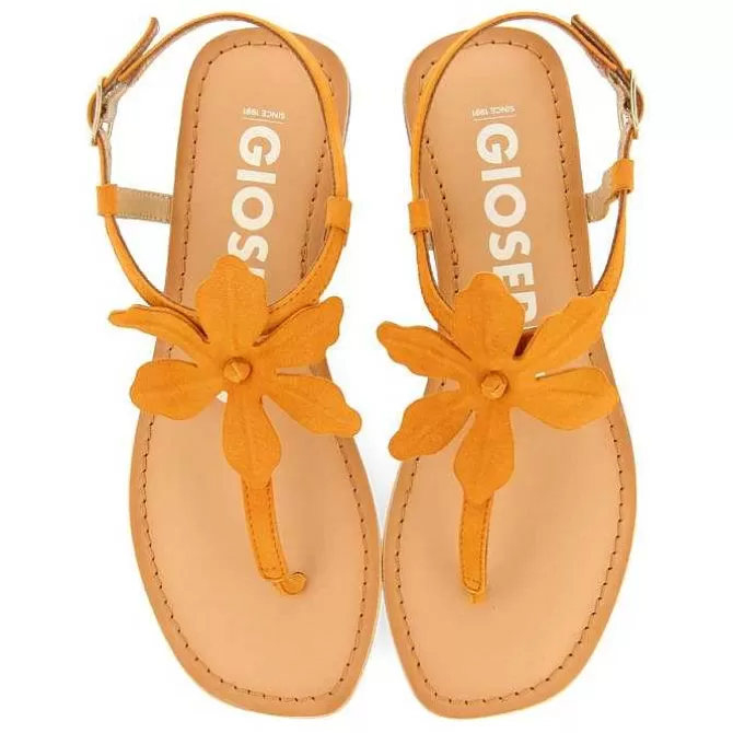 Sandalias Planas<Gioseppo Sandalias De Piel Naranja Con Adorno De Flores Para Mujer Velcan