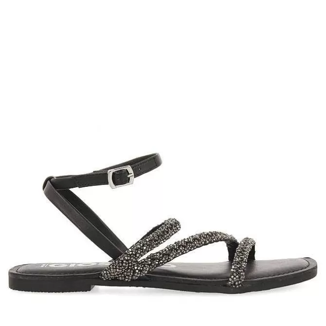 Sandalias Planas<Gioseppo Sandalias De Piel Negra Con Adornos Para Mujer Sorlingas